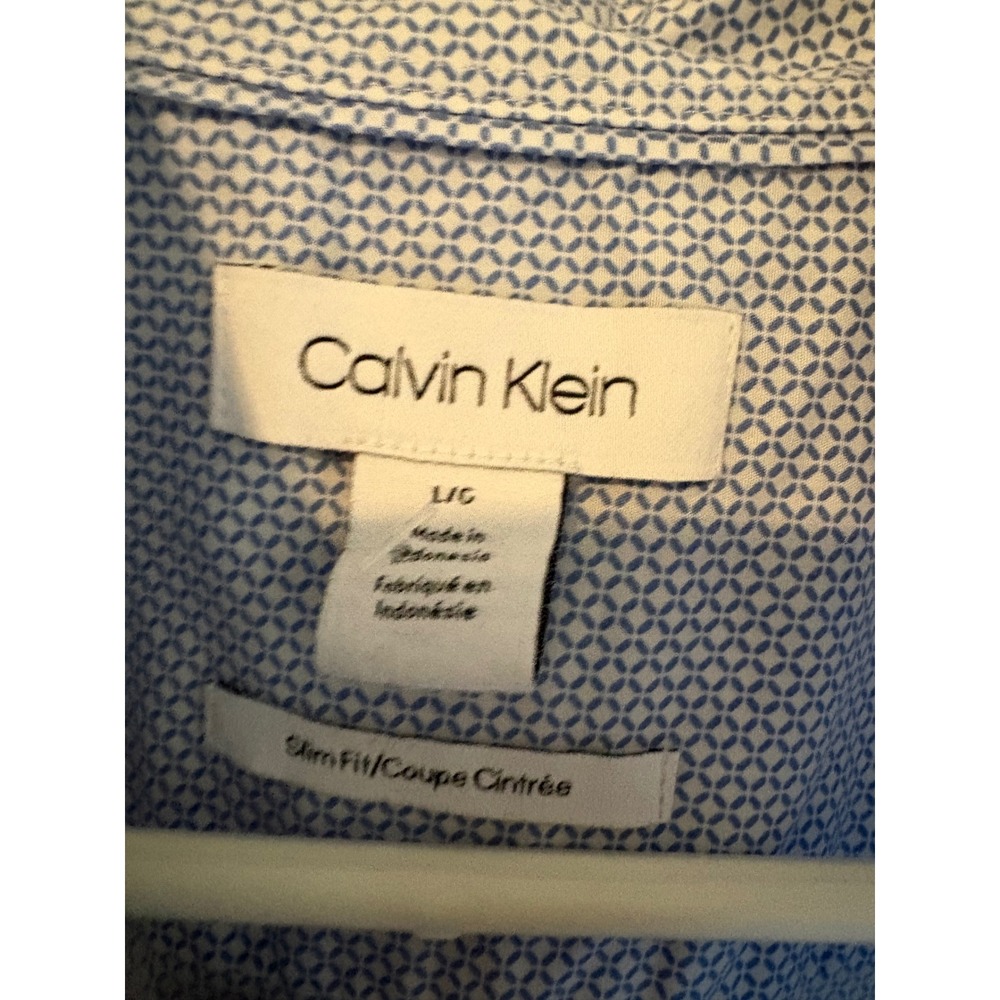Calvin Klein Mens Slim Fit Geometric Micro Print Button Down Shirt Blue Large - Picture 3 of 7